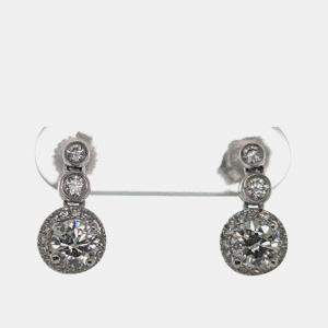 14K Yellow gold Blue Round Cut White Halo Lab Grown Diamonds Earrings (0.903Ct)