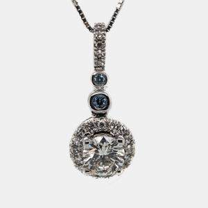 14K White gold Blue Round Cut White Halo Lab Grown Diamonds Pendant (0.68Ctw)