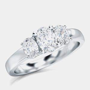 Pre Owned 14K Three Stone Lab Grown Oval Cut Diamonds Ring (1Ct) US 7