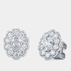 Pre Owned 14K Halo Oval Cut Lab Grown Diamonds Earrings (1/2 Ctw)