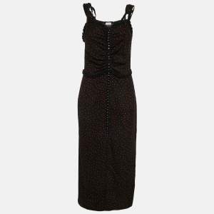 Magda Butrym Black Polka Dots Print Silk Ruffled Midi Dress S