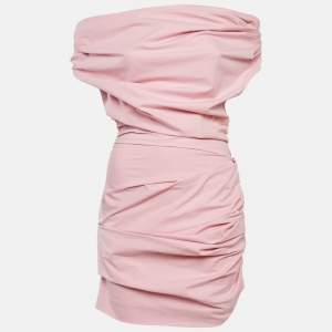 مملوكة مسبقًا فستان ماجدا بوتريم قصير بوبلين وردي بتفاصيل كروتش وفتحة عنق متعرجة مقاس صغير - سمول