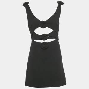 Pre Owned Magda Butrym Black Flower Applique Wool Cut -Out Mini Dress L