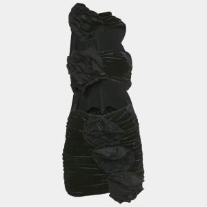 Pre Owned Magda Butrym Black Stretch Velvet Ruche Cut-Out Mini Dress S