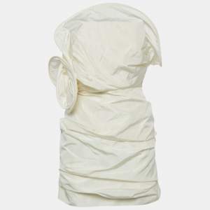 مملوكة مسبقًا فستان ماجدا بوترم قصير أبيض من حرير بتفاصيل منظمة مقاس صغير - سمول