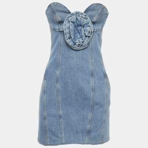 Pre Owned Magda Butrym Blue Denim Corset Tank Top & Strapless Mini Dress Set S