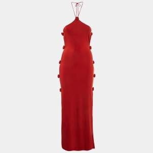 Pre Owned Magda Butrym Red Rosette Halterneck Maxi Dress S
