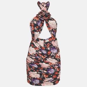 Pre Owned Magda Butrym Multicolour Floral Print Jersey Ruched Mini Dress S