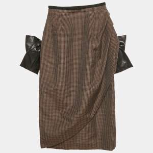 Pre Owned Maison Martin Margiela Brow Printed Linen Blend Exaggerated Bow Skirt S