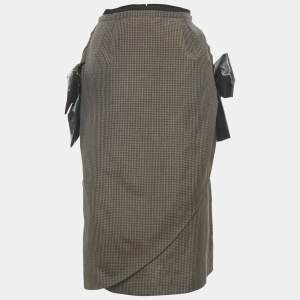 Pre Owned Maison Martin Margiela Brow Printed Linen &Mohair Exaggerated Bow Skirt M