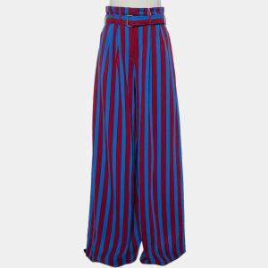 Maison Martin Margiela Red & Blue Striped Synthetic Belted Palazzo Pants M