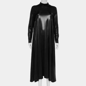 Maison Martin Margiela Black Metallic Knit Turtleneck Flared Maxi Dress S  