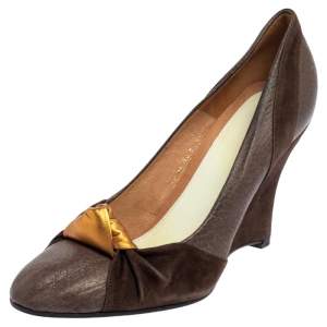 Pre Owned Maison Martin Margiela Brown Suede And Leather Pumps Size 39.5