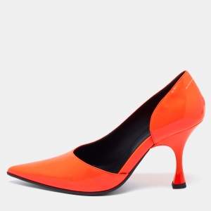 MM6 Maison Margiela Neon Orange Leather D'orsay Pumps Size 37