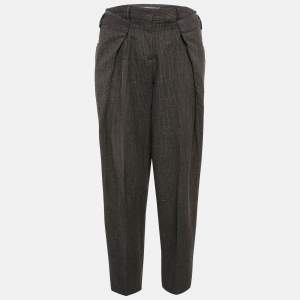 Maison Martin Margiela Grey Pinstripe Wool Asymmetric Waist Trousers M