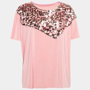  Maison Martin Margiela Pink Sequin Embellished Jersey T-Shirt L