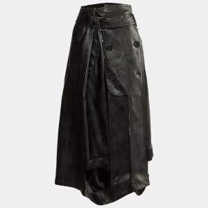 Maison Martin Margiela Black Faux Leather & Chiffon Midi Skirt M