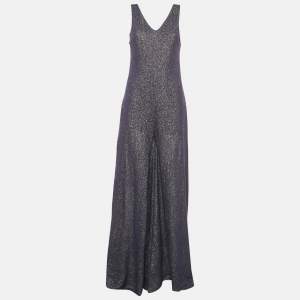 Pre Owned Maison Martin Margiela Blue Lurex Knit Wide Leg Sleeveless Jumpsuit L
