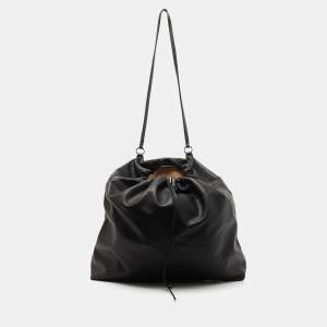 Maison Martin Margiela Black Leather Drawstring Shoulder Bag