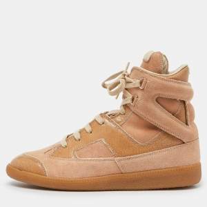 Maison Martin Margiela Nude Pink/Beige Suede And Leather Insert High Top Sneakers Size 39