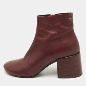 Maison Martin Margiela Burgundy Leather Block Heel Ankle Boots Size 39