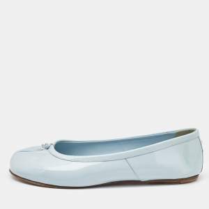 Pre Owned Maison Martin Margiela Blue Patent Leather Tabi Ballet Flats Size 38