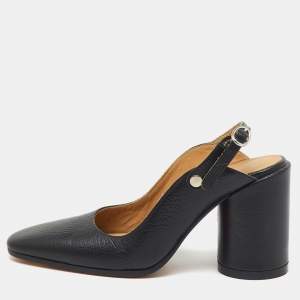 Pre Owned Maison Martin Margiela Black Leather Tabi Block Heel Slingback Mules Size 36 