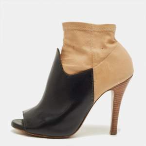 Pre Owned Maison Martin Margiela Black/Beige Leather 5AC Peep Toe Booties Size 36