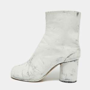 Pre Owned Maison Martin Margiela Size 38 White Leather Ankle Length Boots