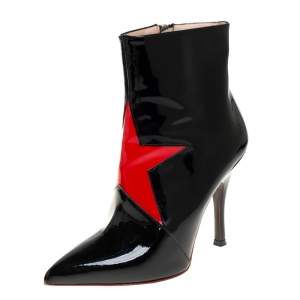 Pre Owned Maison Martin Margiela Black/Red Patent Leather Ankle Boots Size 39
