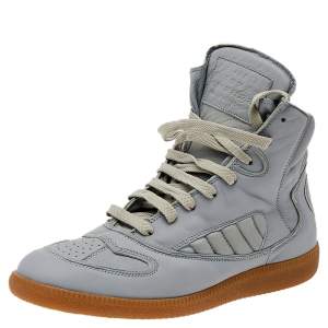 Pre Owned Maison Martin Margiela Grey Leather High Top Sneakers Size 38