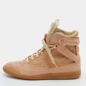 Pre Owned Maison Martin Margiela Nude Pink/Beige Suede And Leather Insert High Top Sneakers Size 38