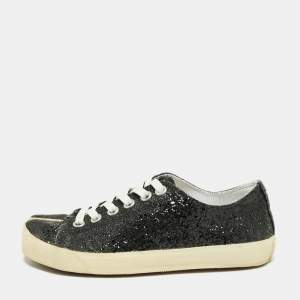 Pre Owned Maison Martin Margiela Black Glitter Tabi Low Top Sneakers Size 37