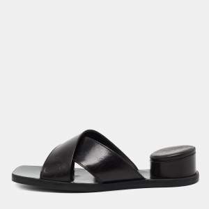 Pre Owned Maison Martin Margiela Black Leather Slide Sandals Size 39