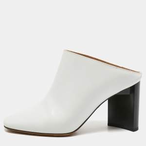 Maison Martin Margiela White Leather Block Heel Mules Size 38.5