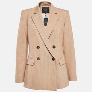 Maje Beige Pinstripe Wool Blend Double Breasted Blazer S