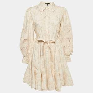 Maje Pink Floral Print Cotton Cut-Out Embroidered Short Dress M