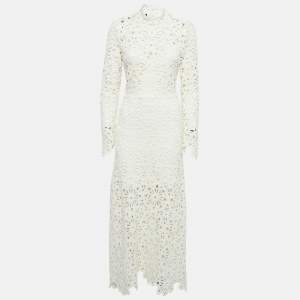 Maje Cream Crochet Guipure Lace-Up Back Midi Dress M