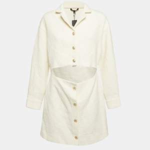 Maje White Tweed Open Front Detail Mini Dress L