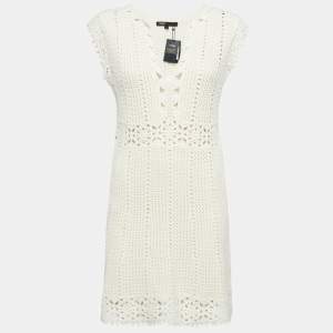 Maje Cream Crochet Knit Sleeveless Rebelle Mini Dress M