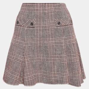 Maje Red Checked Cotton Blend Godets Mini Skirt L
