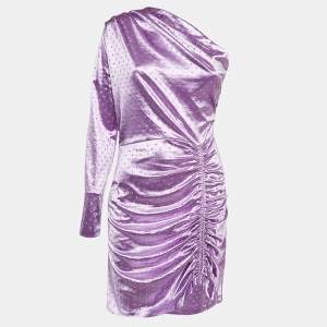 Maje Purple Rhinestone Embellished Stretch Satin Asymmetric Mini Dress XL