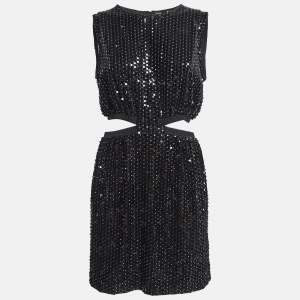 Maje Black Sequin Embellished Stretch Velvet Rassul Mini Dress M