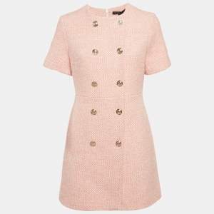 Maje Pink/White Tweed Button Detail Mini Dress M