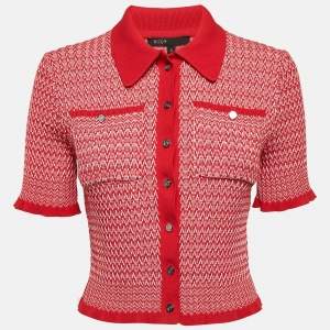 Maje Red Patterned Rib Knit Button Front Cardigan XS