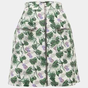 Maje White/Multicolor Printed Linen Blend Zip-Up Jizer Mini Skirt L