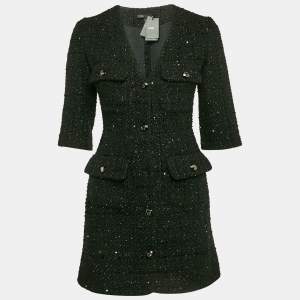 Maje Black Sequin Lurex Tweed Mini Dress XS
