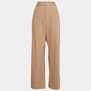 Maje Brown Striped Wool Blend Trousers L