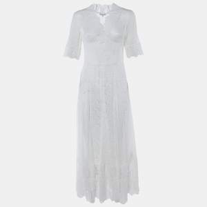 Pre Owned Maje White Guipure Lace Paneled Long Dress XL