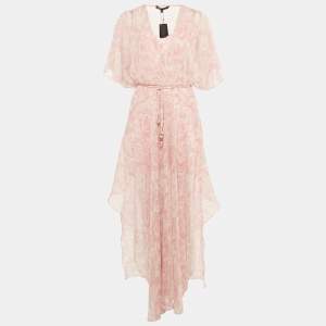 Pre Owned Maje Pink Paisley Print Lurex Crepe Asymmetric Flared Scarf Dress S